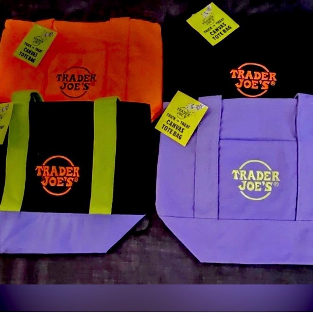 Trader Joe's Canvas Tote Bag Set - Orange, Black, Purple